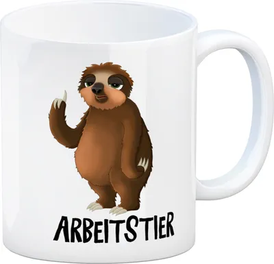 Produktbild von Kaffeebecher mit Faultier Motiv und Spruch: Arbeitstier Becher Tasse