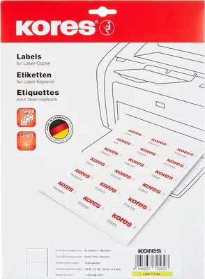 Image de Étiquettes en film Kores 210 x 148 mm transparent 20 étiquettes sur 10 feuilles