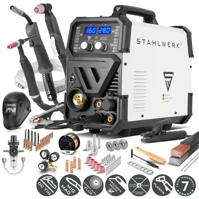 Zdjęcie produktu dla Spawarka łukowa w osłonie gazu STAHLWERK 6 w 1 combi CTM-416 Puls Pro - w pełni wyposażona - CUT, TIG, MIG/MAG, PULS, MMA (MMA), FLUX do 160 A, CUT do 40 A