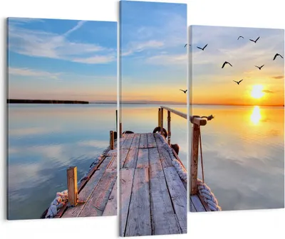 Produktbild von Bild auf Leinwand - Leinwandbild - See Natur Brücke Vögel - 95x80cm - Wand Bild - Wanddeko - Leinwanddruck - Bilder - Kunstdruck - Wanddekoration - Leinwand bilder - Wandkunst - CB95x80-2402