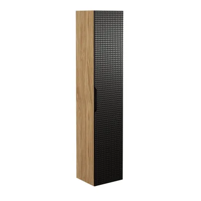 Zdjęcie produktu dla Szafka Łazienkowa Wysoka 170 Cm 1 Drzwi Czarna Dąb Nowoczesna Mdf