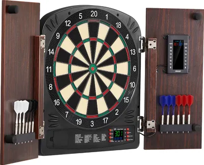 Immagine prodotto di Set di freccette e armadietto SucceBuy - pronto per il gioco! Armadietto nascosto con sistema di punteggio elettronico, facile da montare, tutti gli accessori, ideale per le partite di cricket