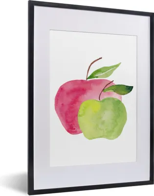 Produktbild von MuchoWow® Gerahmtes Poster Äpfel - Aquarell - Weiß 30x40 cm - Poster mit Schwarzem Bilderrahmen Wandposter Rahmen Foto Bilder - Wandposter Schlafzimmer