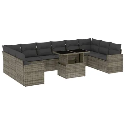Produktbild von vidaXL 11-tlg. Garten-Sofagarnitur mit Kissen Grau Poly Rattan