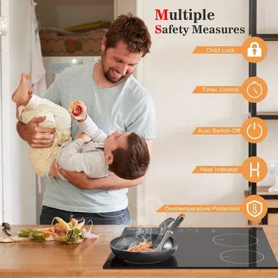 Immagine prodotto di Piano cottura a induzione da 3500 W con comandi touch, timer e blocco di sicurezza con spina, nero