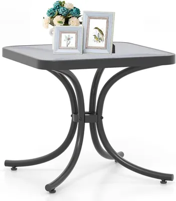 Immagine prodotto di Tavolino da giardino e balcone - Tavolino da esterno quadrato - Piano in vetro temperato - Resistente alle intemperie - 50 x 50 x 45 cm - Nero