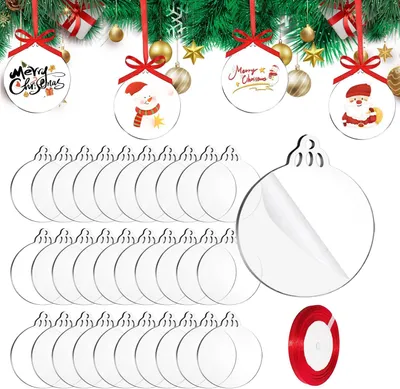 Produktbild von Acryl Weihnachtsdekoration rund, transparent, 10 cm Ø, 30 Stück, für DIY Bastelprojekte