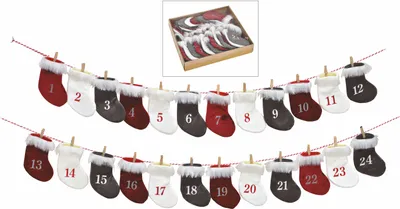 Obrázok produktu pre Adventný kalendár Ponožky s plyšom - adventná reťaz na šnúrke s klipmi