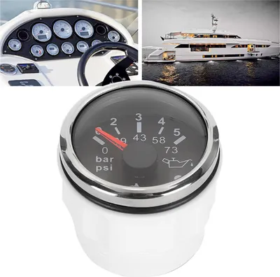 Immagine prodotto di 52 mm/2 pollici, manometro dell'olio IP67, 0-5 bar, 0-73 PSI, manometro con allarme intelligente per auto/yacht/barche, quadrante nero