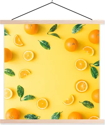 Produktbild von MuchoWow® Textilposter Orange - Obst - Gelb 40x40 cm mit holzfarbenen Rahmen - Posterleiste