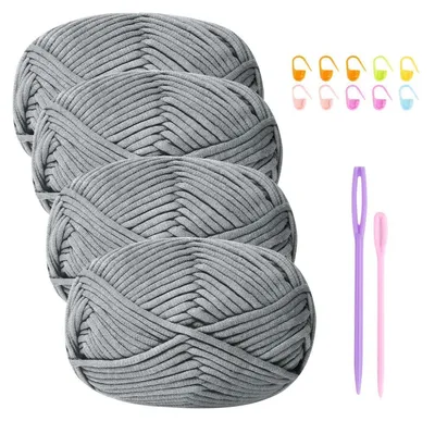 Image de Fil à crocheter, mélange coton-nylon, 4 pelotes de 50g, couleur gris, idéal pour les débutants