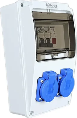 Produktbild von RoadEu - Stromverteiler 230V, 2x Schuko Steckdose - Leuchtmelder Signalleuchte LED Rot, Steckdosenverteiler mit Leistungsschalter C16A