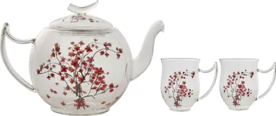 Produktbild von Dekomiro Teeservice Cherry Blossom TeaLogic Glas Teekanne mit 2 Teegläsern 0,35 l mit Glasreinigungstuch