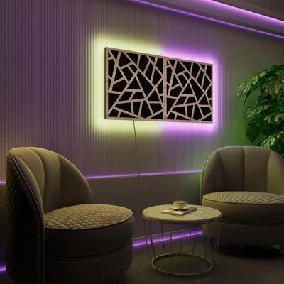 Obrázek produktu pro Sada 2 ks LED akustických nástěnných panelů s RGB podsvícením pro Echo Control | Zvukově izolační panely s podsvícením | 2x SKYROSS-Grouped | Sonoma