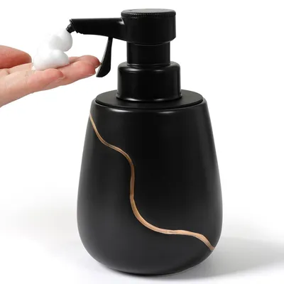 Image de Distributeur de savon automatique mousse, 560 ml, IPX5, étanche, noir, en céramique, avec capteur tactile, fonctionnant sur batterie