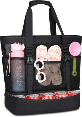 Zdjęcie produktu dla RAINSMORE Torba plażowa XXL Family z zamkiem błyskawicznym 42L Torba kąpielowa damska duża - wodoodporna na plażę Shopper Basen Siłownia