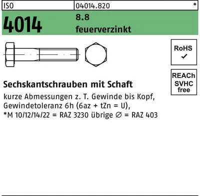 Produktbild von Reyher  Sechskantschrauben ISO 4014 8.8 U M 12x100 tZn (50 Stück)