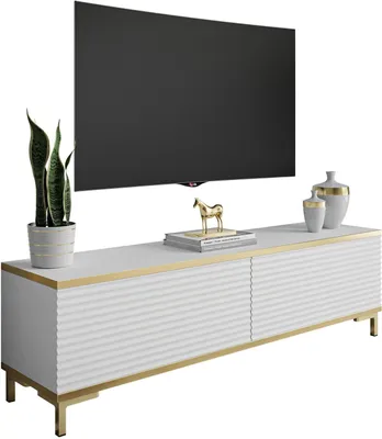 Produktbild von RTV Schrank OXFORD II 135 cm, Weiß / weiß matt + gold, Beine: Gold