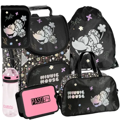 Immagine prodotto di Set da 6 pezzi di zaini per scuola per bambine e bambini MINNIE Disney – Paso: zaino, astuccio, borsa, borraccia, borsa porta-colazione