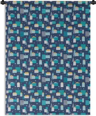 Produktbild von MuchoWow® Wandteppich Wandbehang Winter - Stadt - Nacht - Muster 120x160 cm Tapisserie Dekoration Wandtuch - Wohnzimmer - Moderne