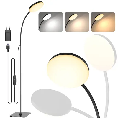 Image de Lampe sur pied avec 3 couleurs et 10 niveaux de luminosité, lampe de lecture LED à intensité variable