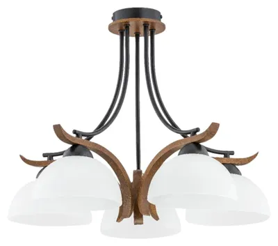 Zdjęcie produktu dla Lampa wisząca BAFIA czarno-biała-ciemne drewno 5xE27x15W drewno wym:46x50x50cm IP20 Alfa