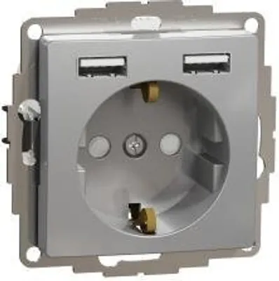 Produktbild von Schuko-Steckdose mit USB A+A 2 silber 2P+E IP20 SDD113052 Sedna Design Schneider Electric