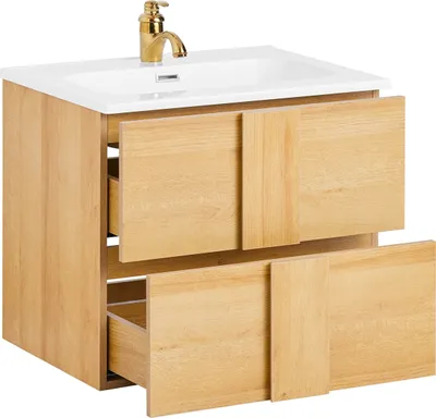 Zdjęcie produktu dla SoBuy BZR172-N Szafka pod umywalkę z dwiema szufladami Szafka do przechowywania Szafka łazienkowa Umywalka z umywalką Natural WD ok. 61x54x46cm
