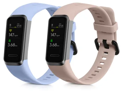 Produktbild von kwmobile 2x Uhrenarmband für Huawei Band 4 Armband - Fitnesstracker Band Set aus TPU Silikon - Ersatzarmband Smartwatch - Altrosa Hellblau