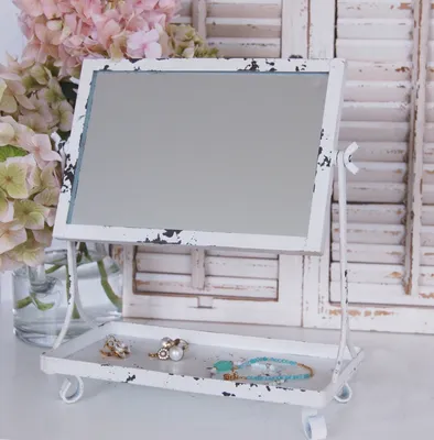 Produktbild von Landhaus Schminkspiegel MARIE im weißen, vinta ge Shabby Chic, Kosmetikspiegel