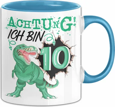 Produktbild von 10. Geburtstag Geschenk Tasse Becher Jungs Sohn T-Rex Geburtstagsgeschenk Dinosaurier Achtung Ich bin 10 (Blau)