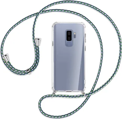 Produktbild von Handykette Backcover-Schutzhülle mit Band (Metall silberfarben) für Samsung Galaxy S9+ / S9 Plus - grün/blau/weiß