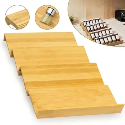 Image de Étagère à épices pour tiroir de cuisine - Lot de 4 - Empilable - En bambou - Réutilisable - Verres non inclus