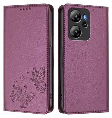 Image de Étui en cuir pour Oscal Tiger 13, motif papillon, étui à rabat avec support, violet