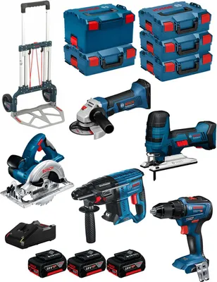 Produktbild von BOSCH Kit 18V BK501 (GST 18V-LIS+GKS 18V-LI+GBH 18V-21+GWS 18-125V-LI+GSR 18V-55+ 3x4,0Ah+GAL18V-40+4xL-Boxx136+L-Boxx238+Caddy)