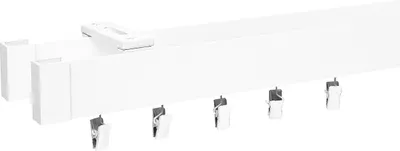 Obrázek produktu pro Voppi Hliníková záclonová dvoukolejnice Modern 620 cm bílá, Jezdec s háčkem a Žabky, Stropní kolejnice