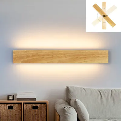 Zdjęcie produktu dla ZMH Wewnętrzna lampa ścienna LED 52CM drewniana do przedpokoju w górę iw dół 17W lampa schodowa pośrednia 3000K ciepłe białe oświetlenie ścienne