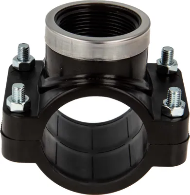 Produktbild von tecuro Anbohrschelle für PE-Rohr Ø 50 mm, mit Innengewinde 1 1/4 Zoll, verstärkt - Trinkwasser geeignet, PP schwarz