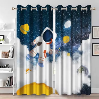 Verdunkelungsvorhänge 140x260 cm, Astronauten-Motiv, 2 Paneele