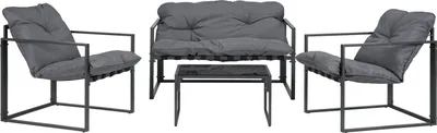 Produktbild von home24 Gartensitzgruppe - 4-teilig - Eisen / Polyester - Schwarz / Grau