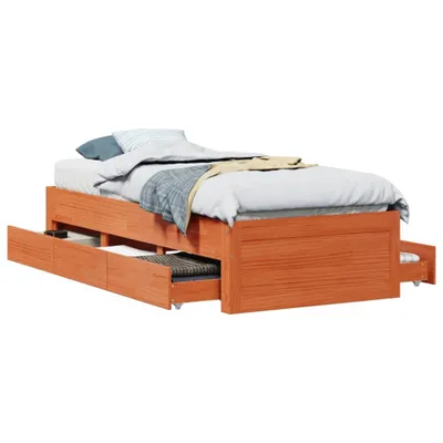 Image de Cadre de lit sans matelas avec tiroirs 90x200cm bois pin massif