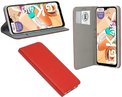 Zdjęcie produktu dla cofi1453® Etui Book "Smart" kompatybilne z telefonem komórkowym LG K41s pokrowiec portfel pokrowiec ochronny z funkcją podstawki, miejsce na kartę czerwony