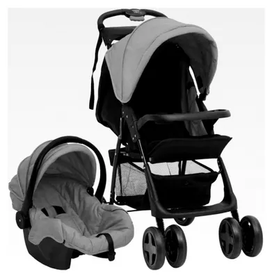 Produktbild von 3-in-1 Kinderwagen in Hellgrau und Schwarz aus Stahl