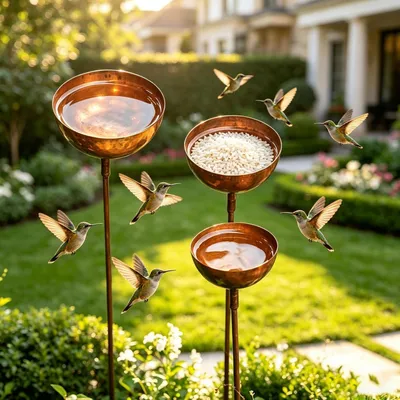 Productafbeelding van Set van 3 metalen tuinprikkers, roestig, 66,5 cm, geschikt als vogelbad of insectenwaterbak