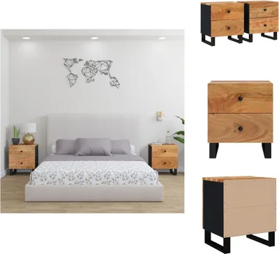 Produktbild von vidaXL Nachttische 2 Stk. 40x33x46 cm Massivholz Akazie - Nachttische