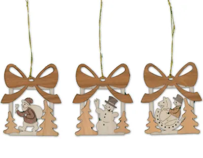 Produktbild von Drechslerei Kuhnert - Baumschmuck Geschenk - 3 Motive je 2 mal - ca. 7 cm - aus Sperrholz und Echtholzfurnier