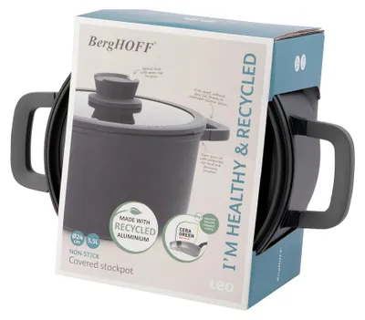 Produktbild von BergHOFF Leo Stone+, 4,4 l, Schwarz, Aluminium, Keramik, Keramik, Gas, Halogen, Induktion, Versiegelte Platte, Glas