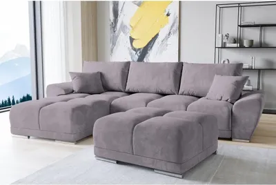 Produktbild von Set Velvet Ecksofa in L-Form 289 x 189 cm + Polsterhocker, Sofa mit Schlaffunktion, Fußhocker, Schlafsofa mit Bettkasten, Sitzpouf Farbe: Lila