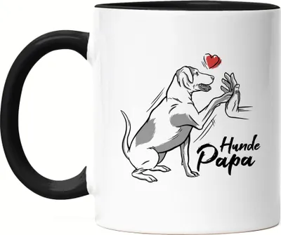 Produktbild von Hundepapa Tasse Schwarz Mit Hund Motiv Für Hundebesitzer Hundeliebhaber