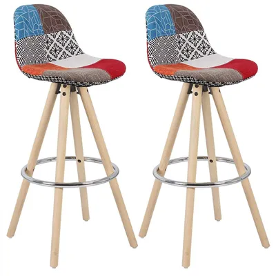 Produktbild von WOLTU Barhocker 2er Set Barstuhl aus Leinen Holzgestell mit Lehne + Fußstütze, Mehrfarbig